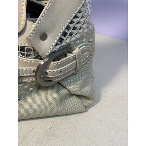 Jimmy Choo Buckle Studded Tulita Hobo Shoulder Bag Tan Canvas - Picture 4 of 16